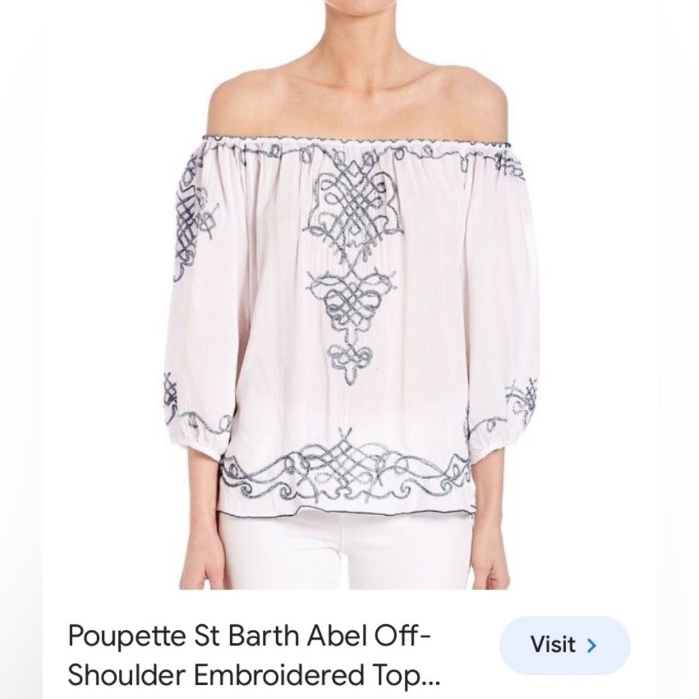 Poupette St Bart Abele off shoulder embroidered top size S